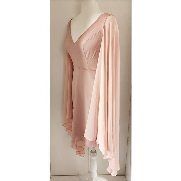 Ieena for Mac Duggal Blush Pink 55358 Dramatic Flowy Sleeve V-Neck Formal Dress - Picture 3 of 6